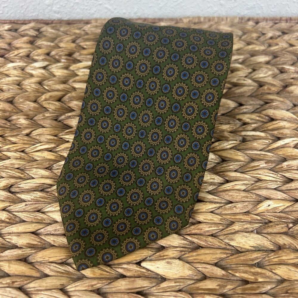 Trevisan & Co Milano Circle Green Blue All Silk Mens Neck Tie Made in ITALY